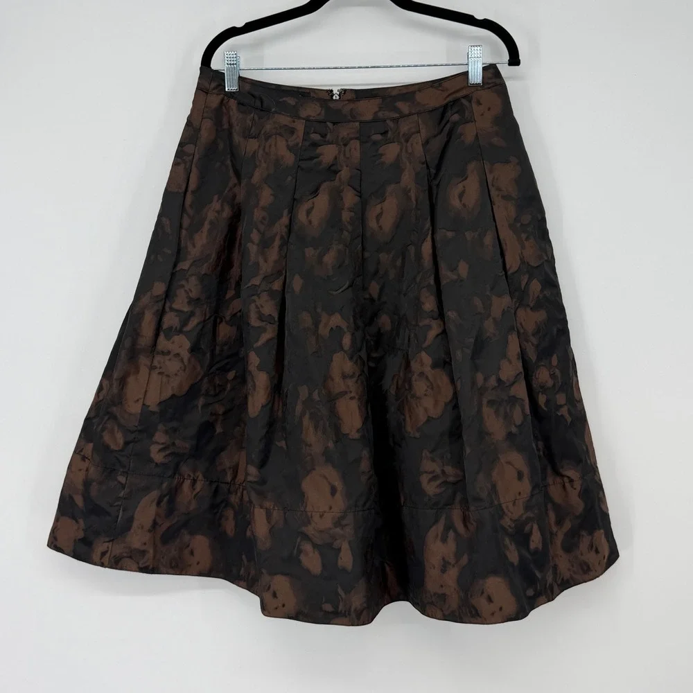 Talbots‎ Womens Size 6 Brown Black Floral Jacquard Pleated A-Line Midi Skirt